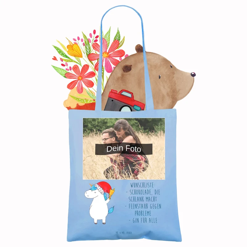 Personalisierte Foto Tragetasche Einhorn Weihnachtsmann
