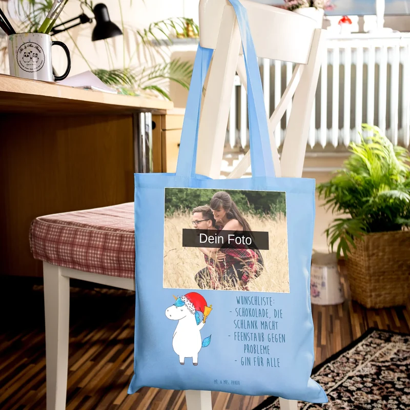 Personalisierte Foto Tragetasche Einhorn Weihnachtsmann