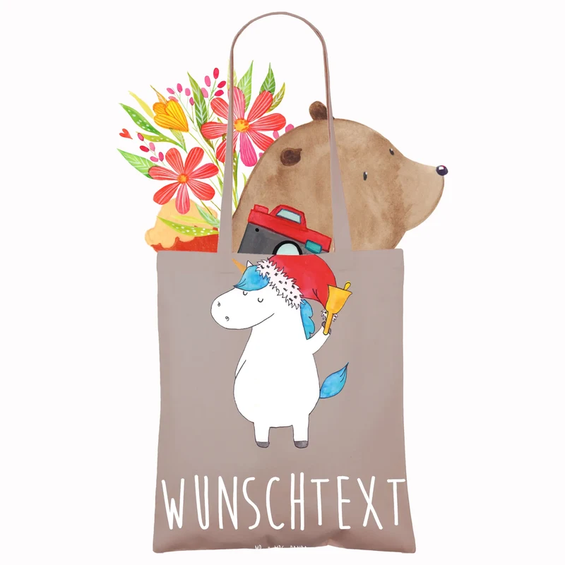 Personalisierte Foto Tragetasche Einhorn Weihnachtsmann