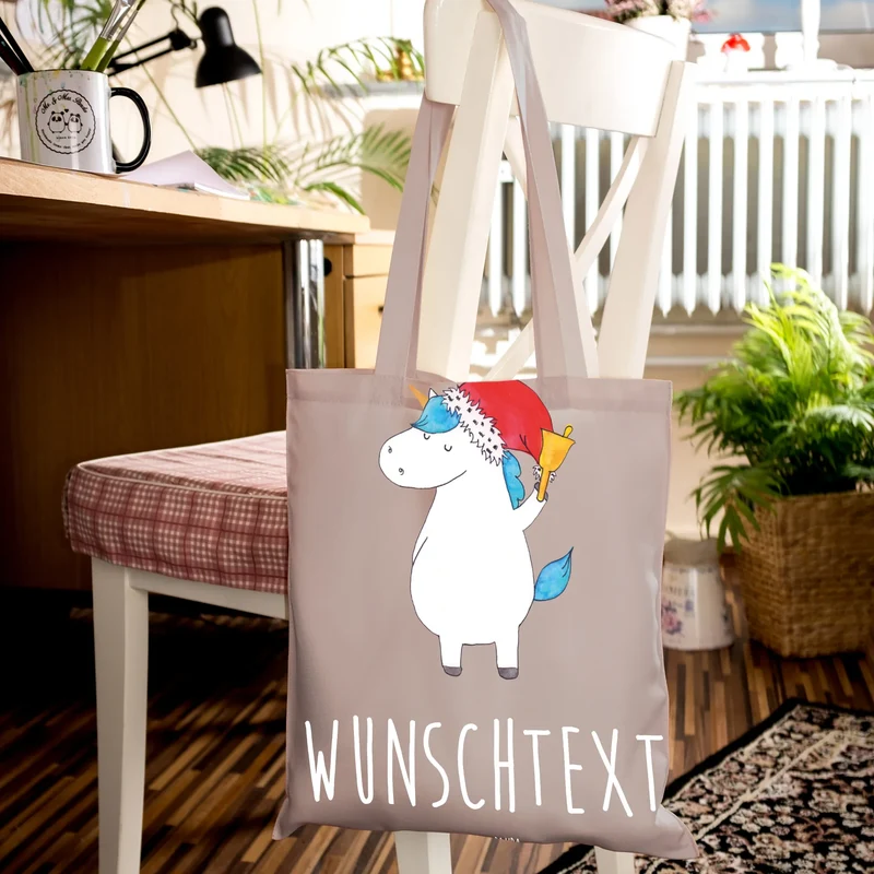 Personalisierte Foto Tragetasche Einhorn Weihnachtsmann