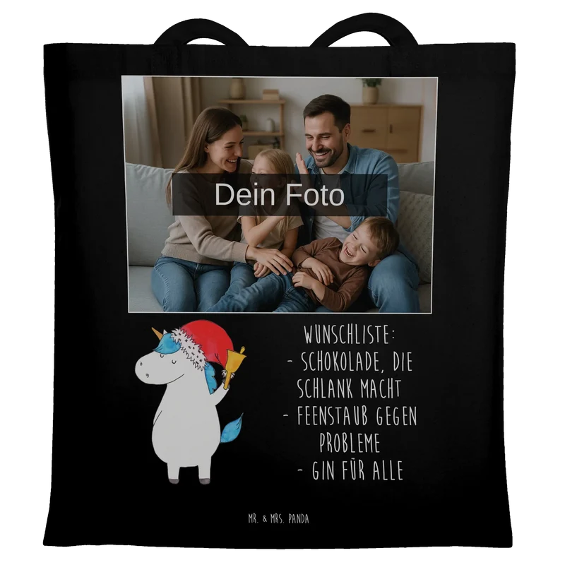 Personalisierte Foto Tragetasche Einhorn Weihnachtsmann