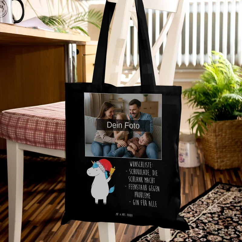 Personalisierte Foto Tragetasche Einhorn Weihnachtsmann