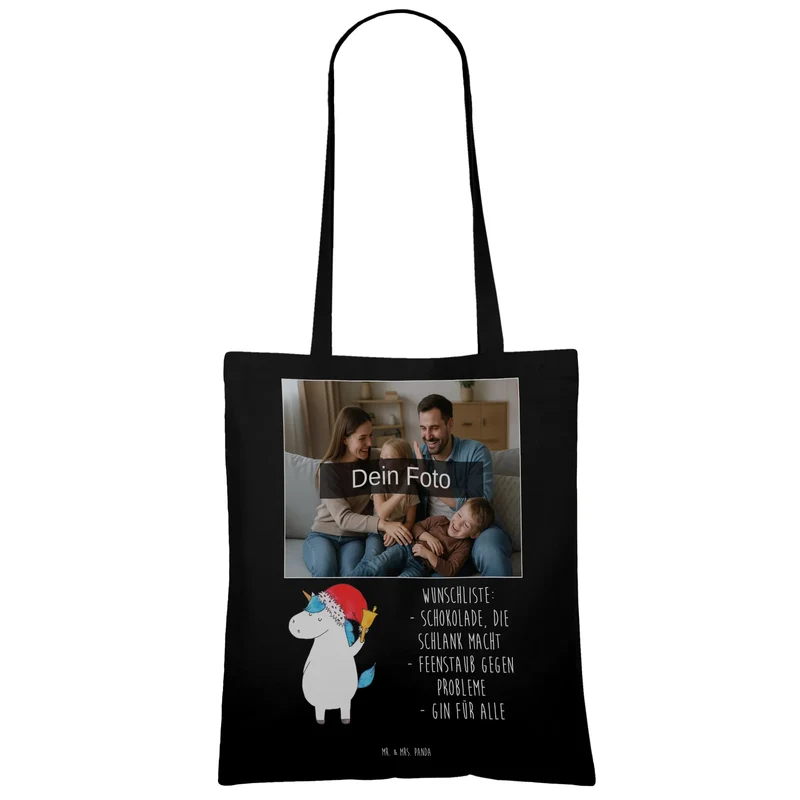 Personalisierte Foto Tragetasche Einhorn Weihnachtsmann