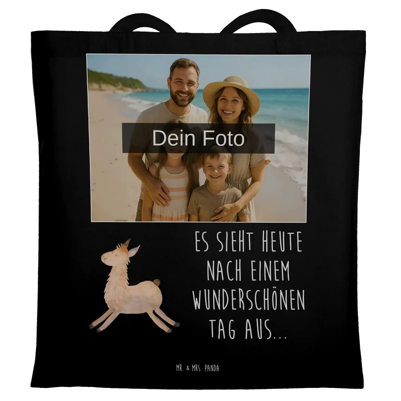 Personalisierte Foto Tragetasche Lama Springen
