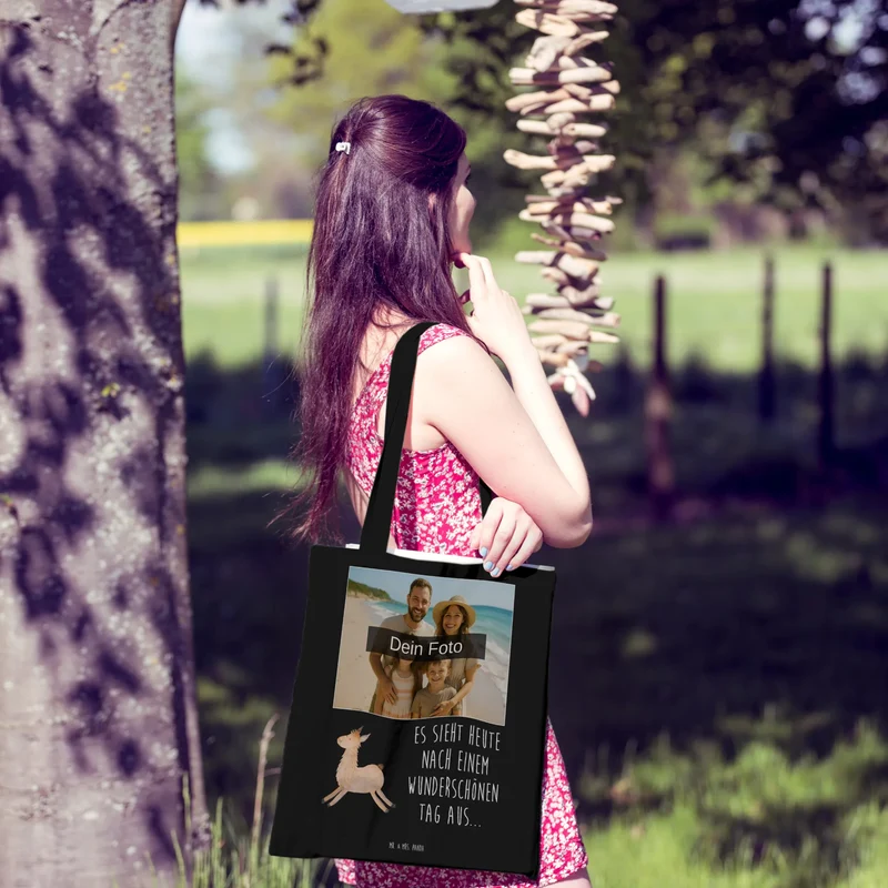 Personalisierte Foto Tragetasche Lama Springen