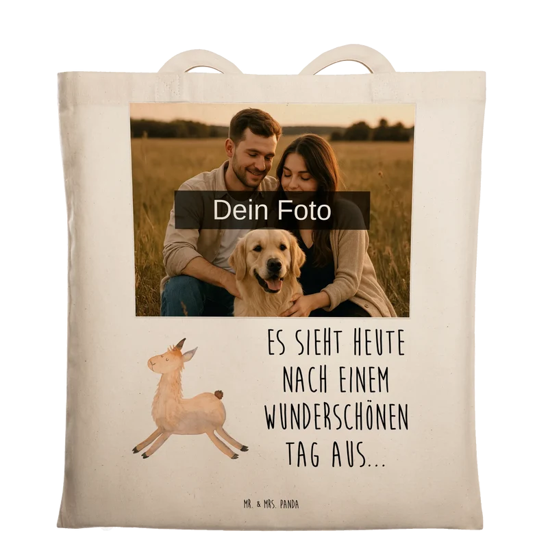 Personalisierte Foto Tragetasche Lama Springen