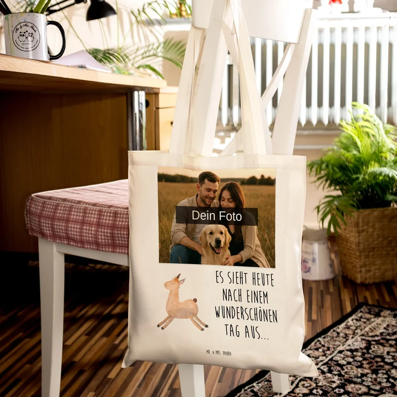 Personalisierte Foto Tragetasche Lama Springen