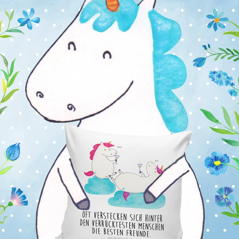 40x40 Kissen Einhorn Sekt