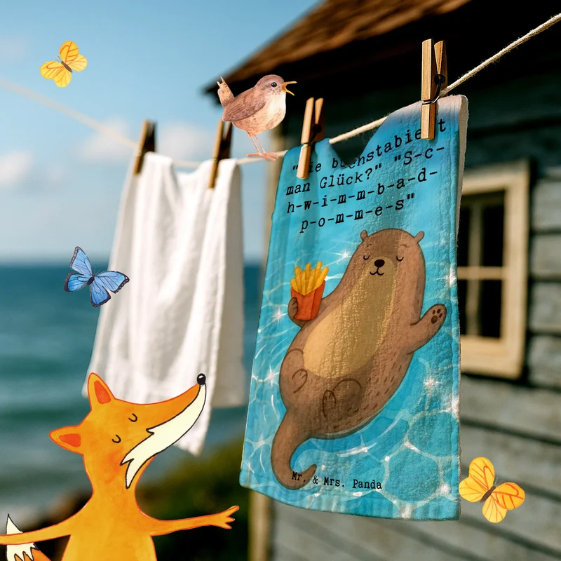 Gästehandtuch Otter Schwimmbad Pommes Design