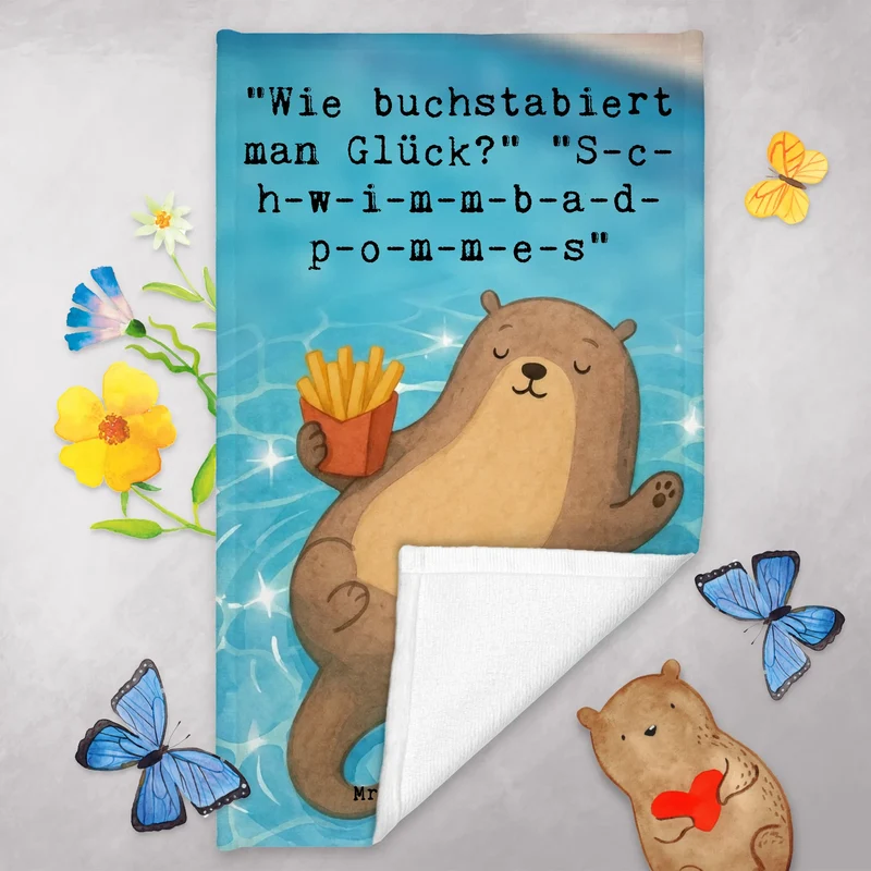 Gästehandtuch Otter Schwimmbad Pommes Design