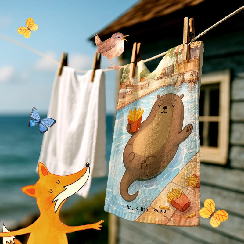 Gästehandtuch Otter Schwimmbad Pommes Design