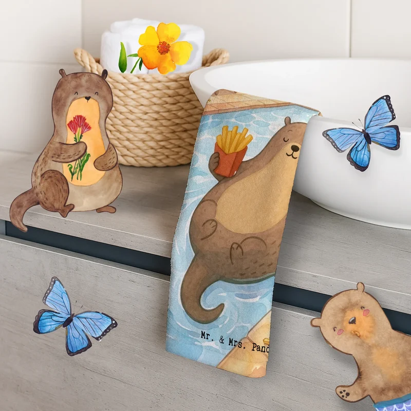 Gästehandtuch Otter Schwimmbad Pommes Design