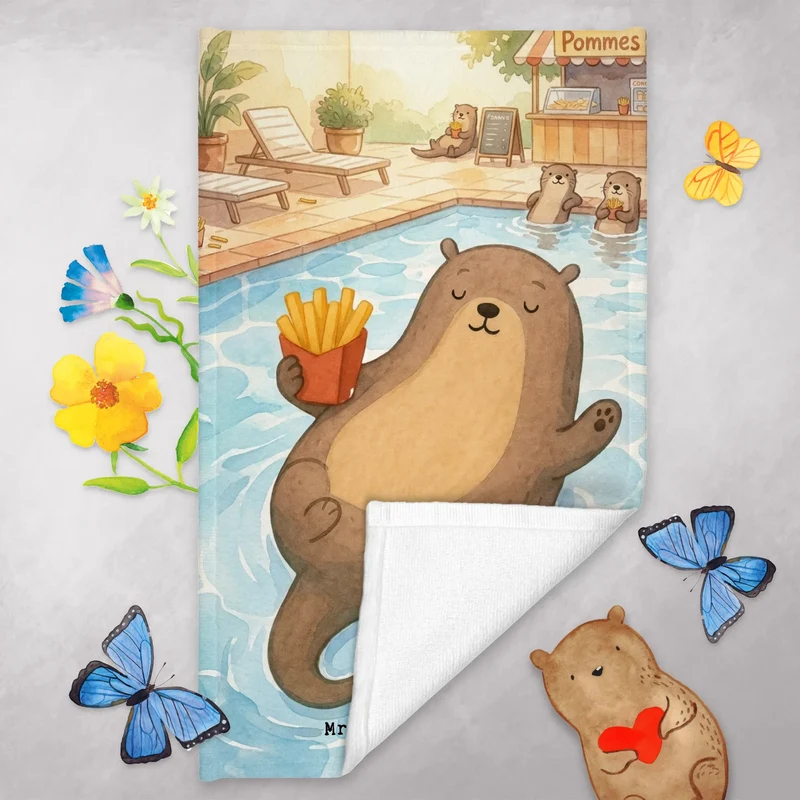 Gästehandtuch Otter Schwimmbad Pommes Design