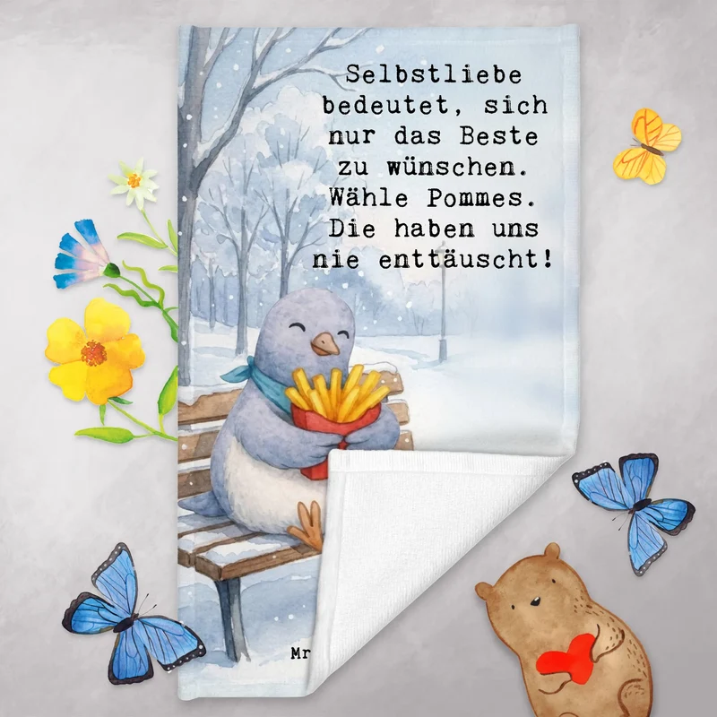 Gästehandtuch Taube Winter Pommes Design