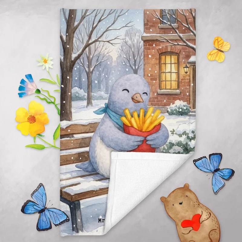 Gästehandtuch Taube Winter Pommes Design