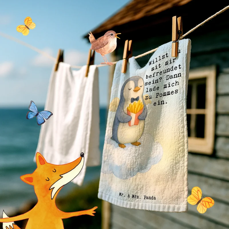 Gästehandtuch Pinguin Engel Pommes Design