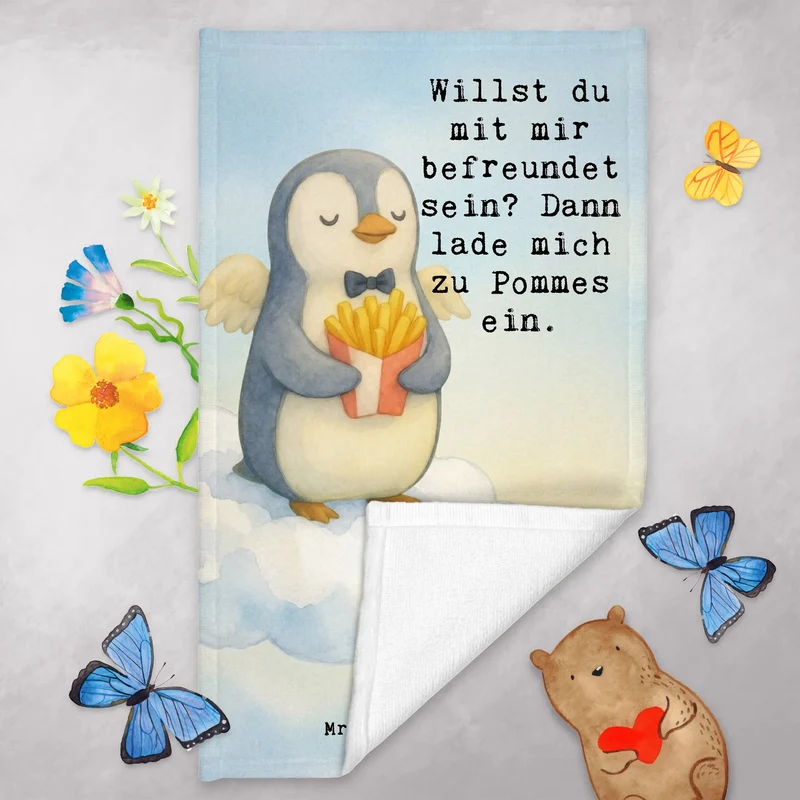 Gästehandtuch Pinguin Engel Pommes Design