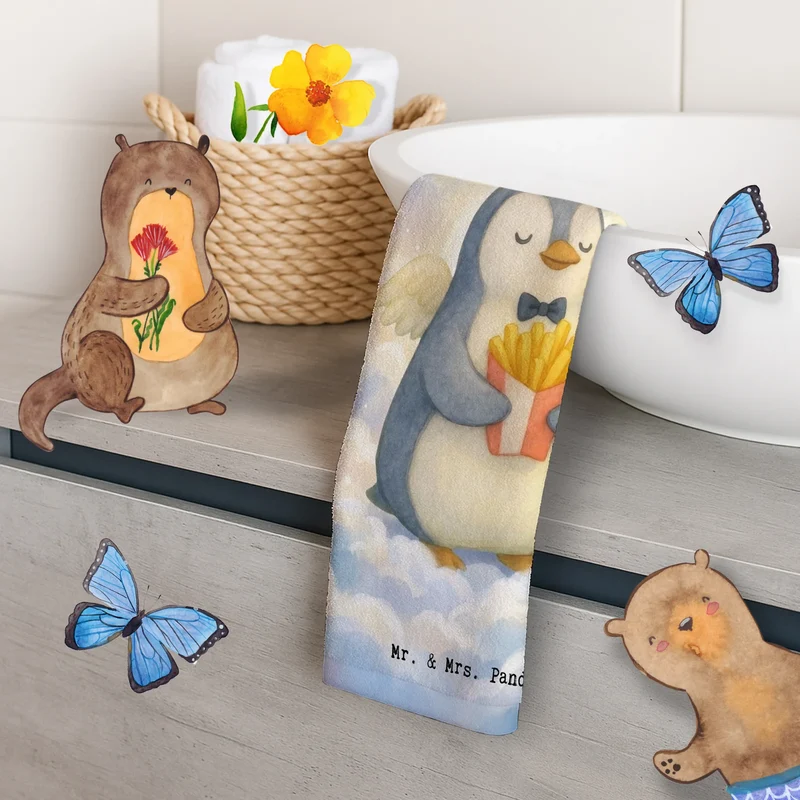 Gästehandtuch Pinguin Engel Pommes Design