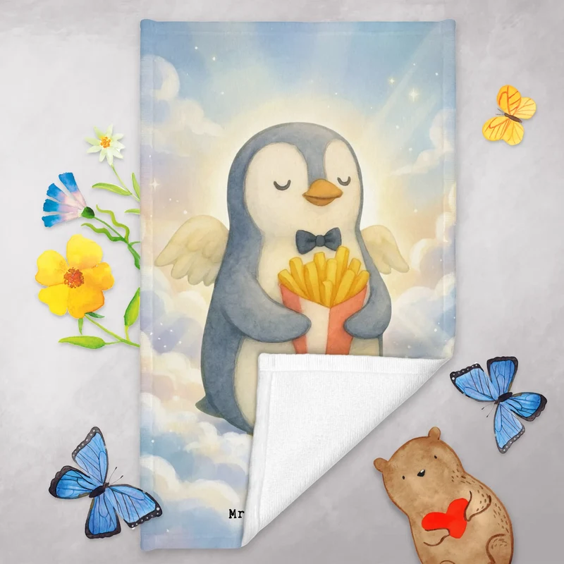 Gästehandtuch Pinguin Engel Pommes Design