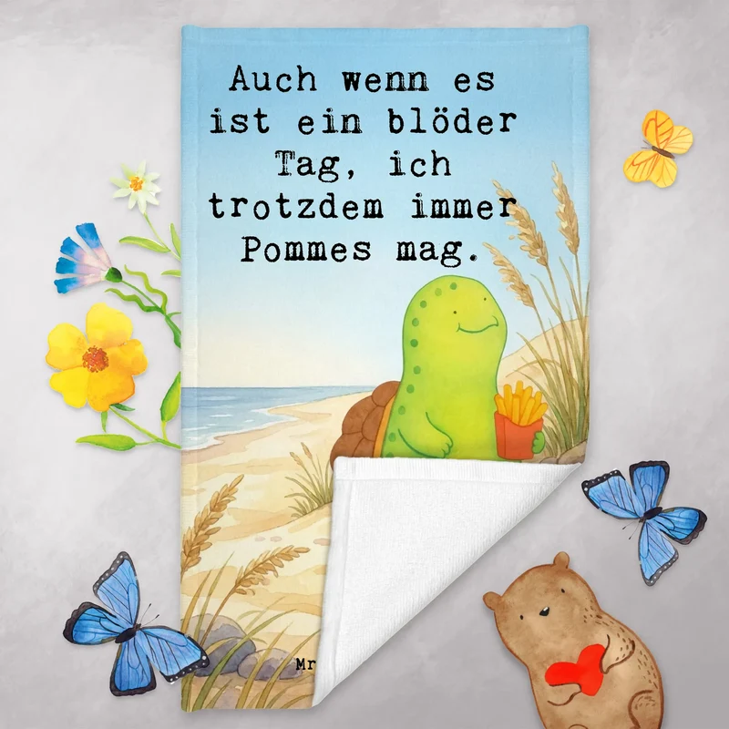 Gästehandtuch Schildkröte Pommes Design