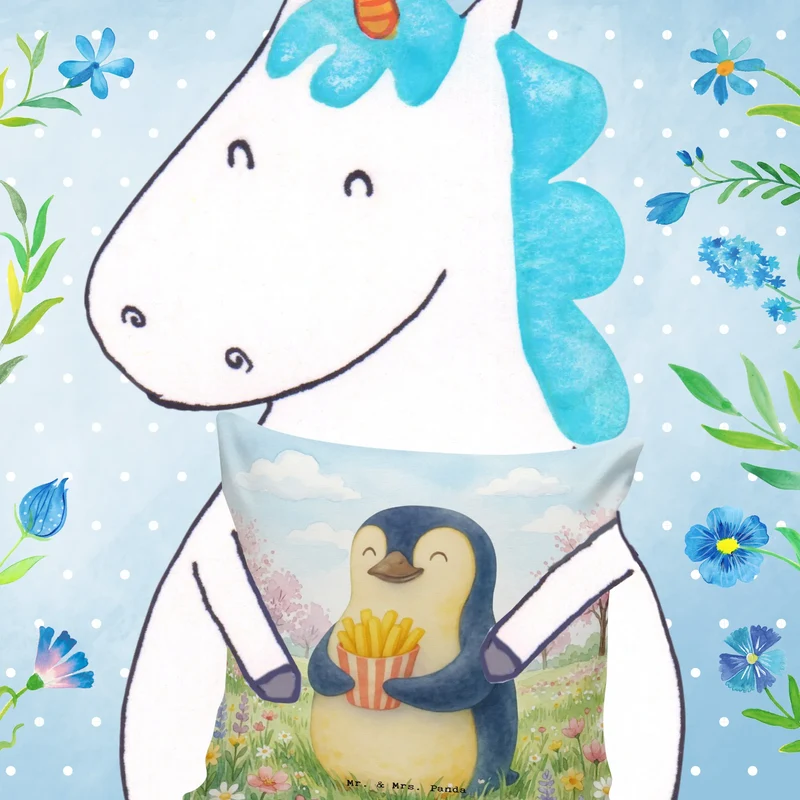 40x40 Kissen Pinguin Frühling Pommes Design