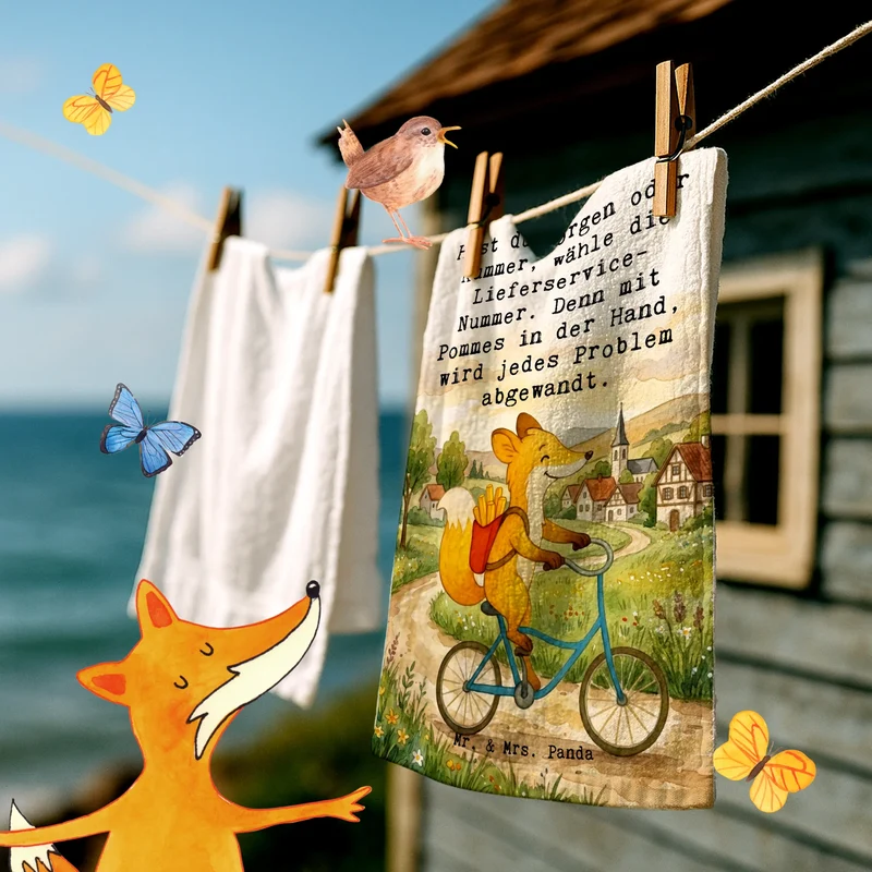 Gästehandtuch Fuchs Lieferung Pommes Design
