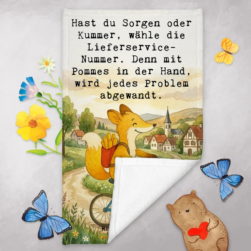 Gästehandtuch Fuchs Lieferung Pommes Design