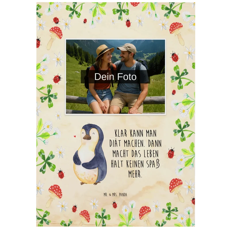 Personalisierte Foto Postkarte Pinguin Diät