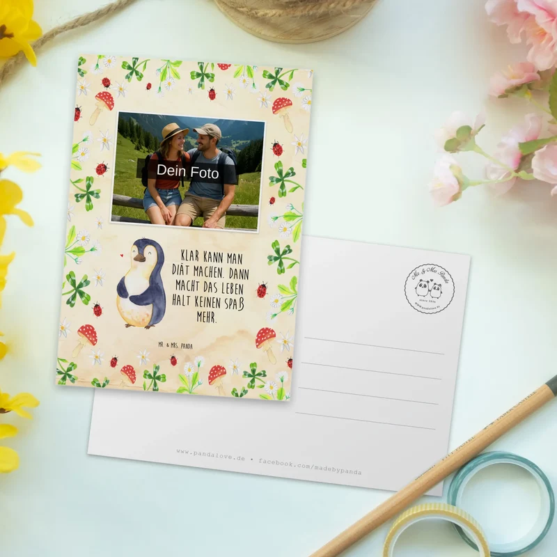Personalisierte Foto Postkarte Pinguin Diät