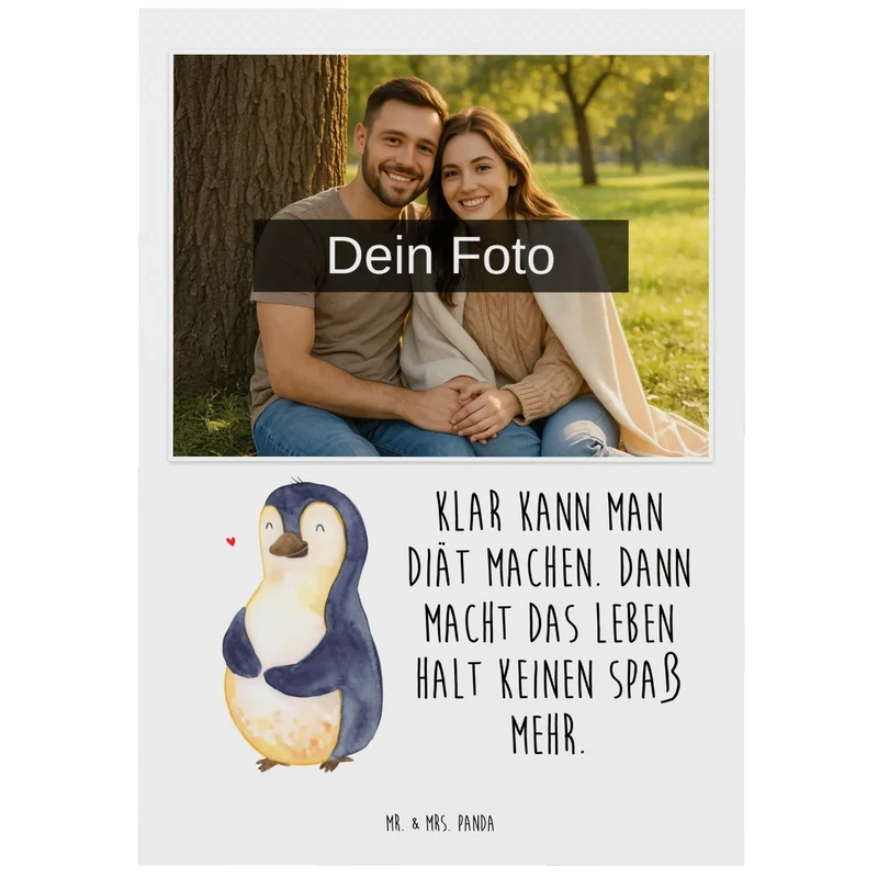 Personalisierte Foto Postkarte Pinguin Diät