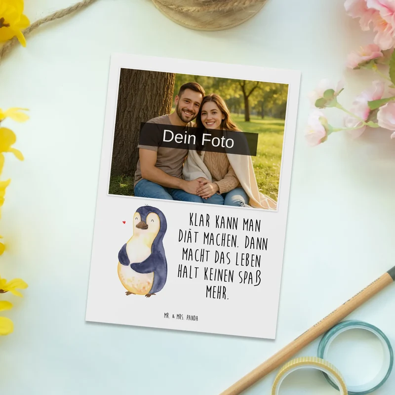 Personalisierte Foto Postkarte Pinguin Diät