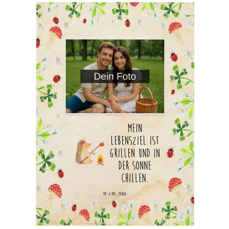 Personalisierte Foto Postkarte Igel Grillen