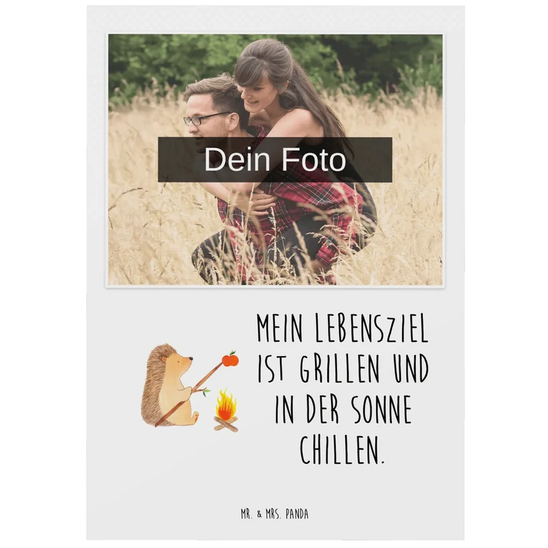 Personalisierte Foto Postkarte Igel Grillen