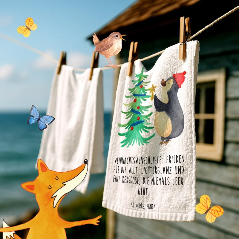 Gästehandtuch Pinguin Weihnachtsbaum