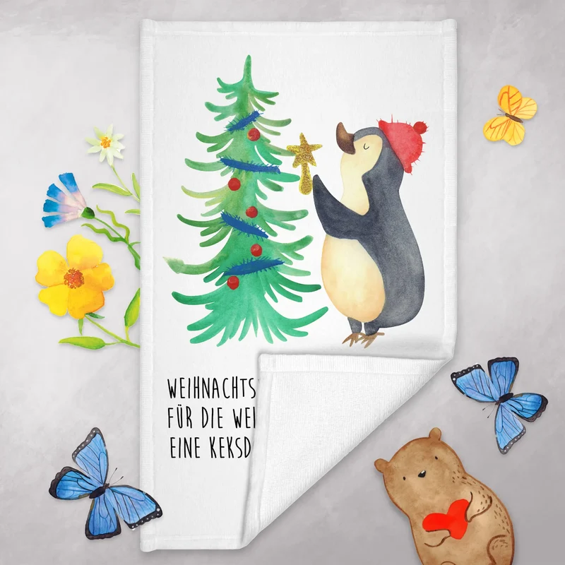 Gästehandtuch Pinguin Weihnachtsbaum