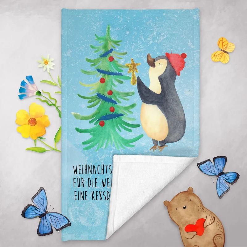 Gästehandtuch Pinguin Weihnachtsbaum