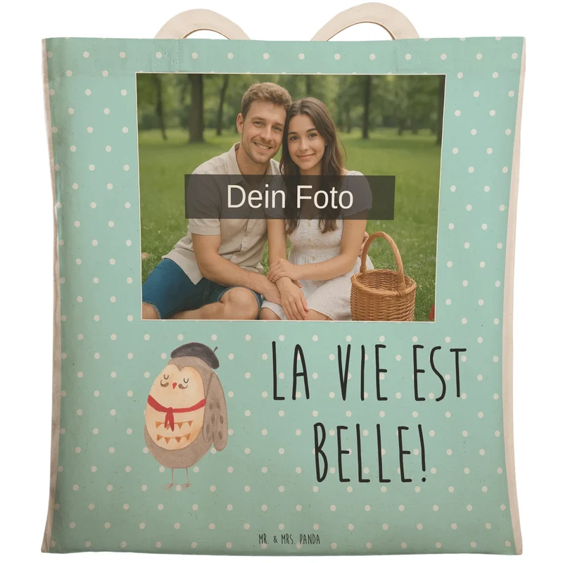 Personalisierte Foto Einkaufstasche Eule Frankreich