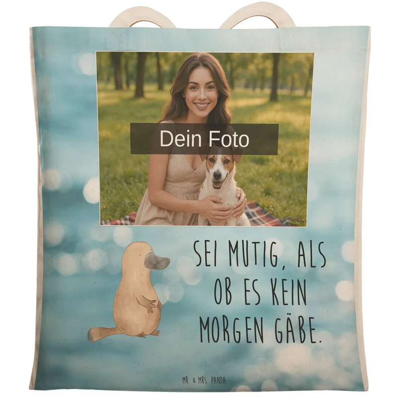 Personalisierte Foto Einkaufstasche Schnabeltier Mut
