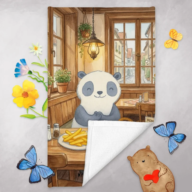 Gästehandtuch Panda Pommes Gebet Design