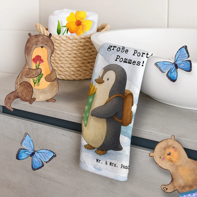 Gästehandtuch Pinguin Pommestüte Design