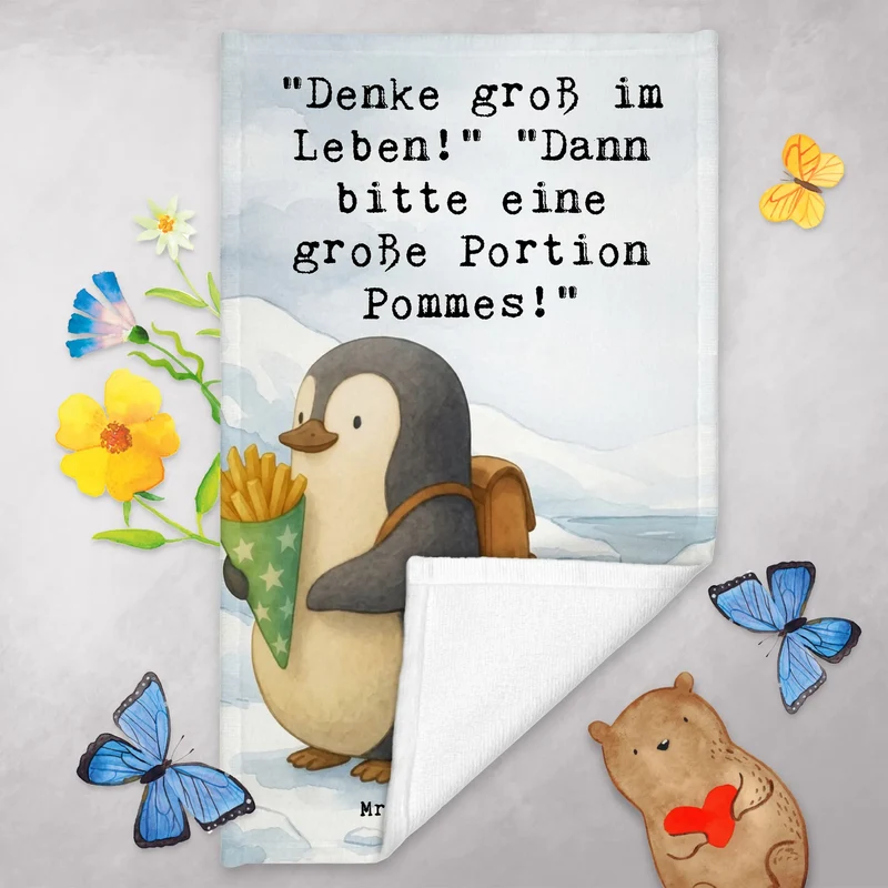 Gästehandtuch Pinguin Pommestüte Design