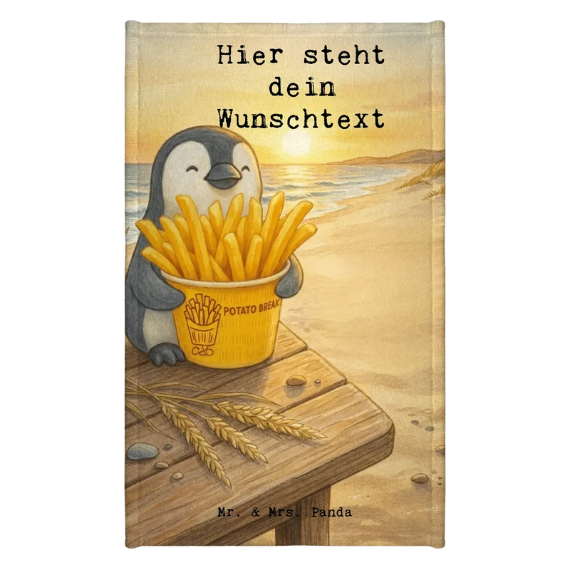 Personalisiertes Gästehandtuch Pinguin Pommes Eimer Design
