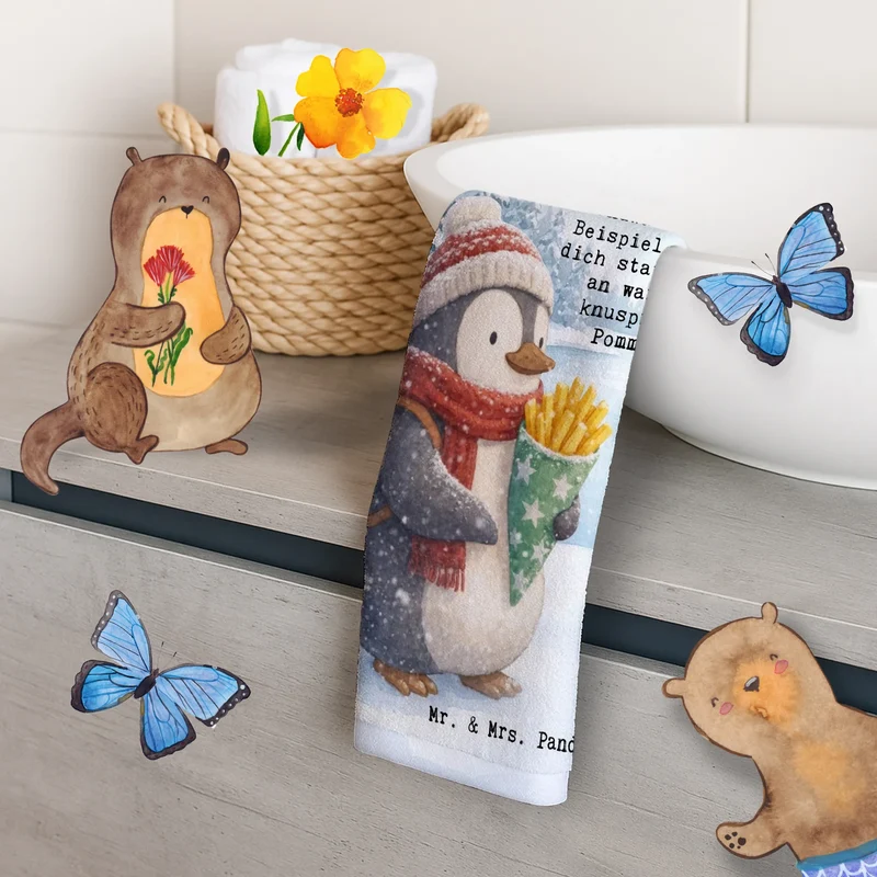 Gästehandtuch Pinguin Winter Pommes Design