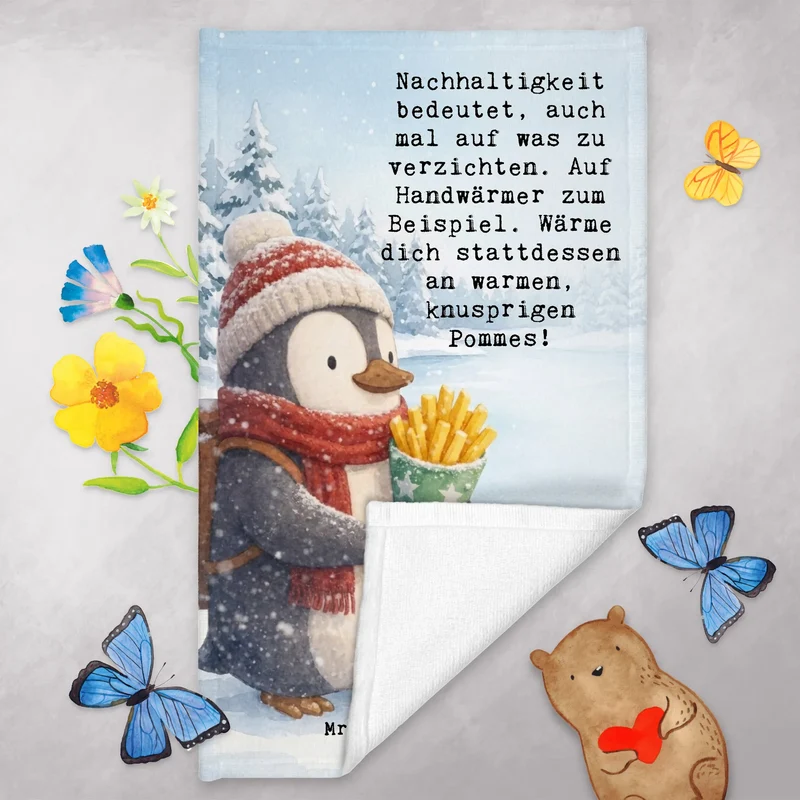 Gästehandtuch Pinguin Winter Pommes Design