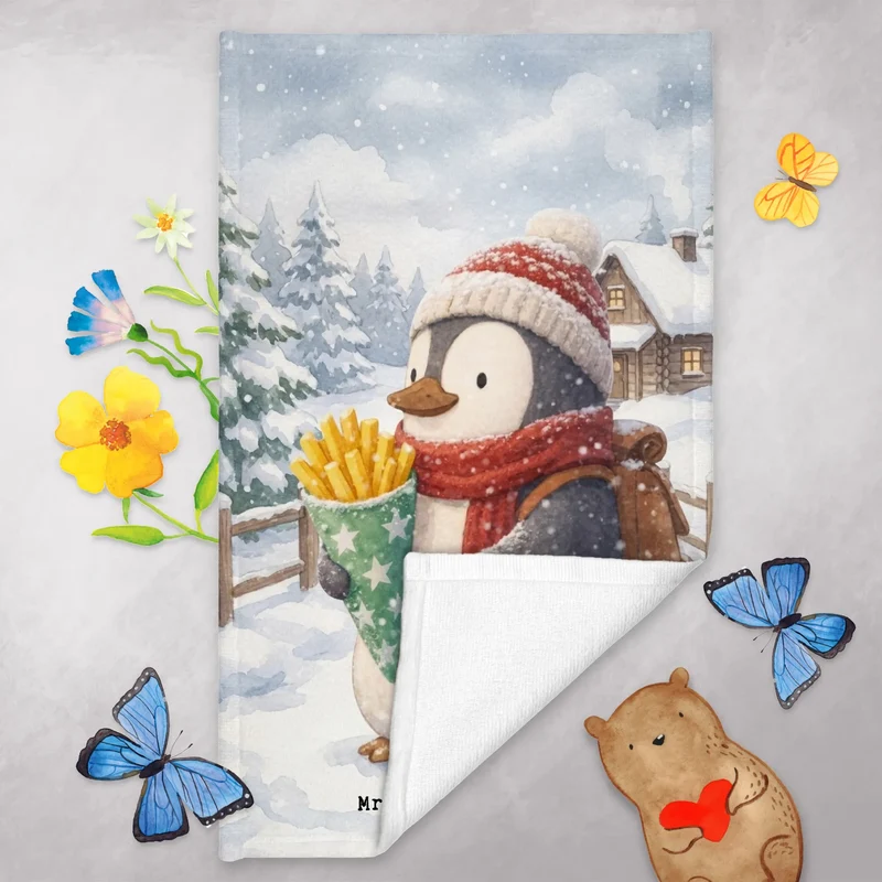 Gästehandtuch Pinguin Winter Pommes Design