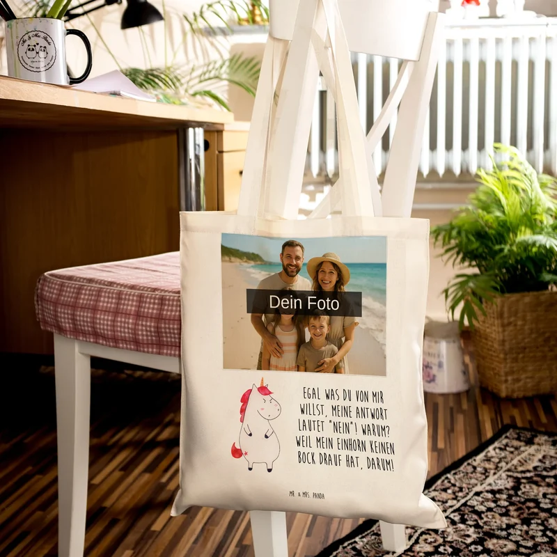 Personalisierte Foto Tragetasche Einhorn Wut