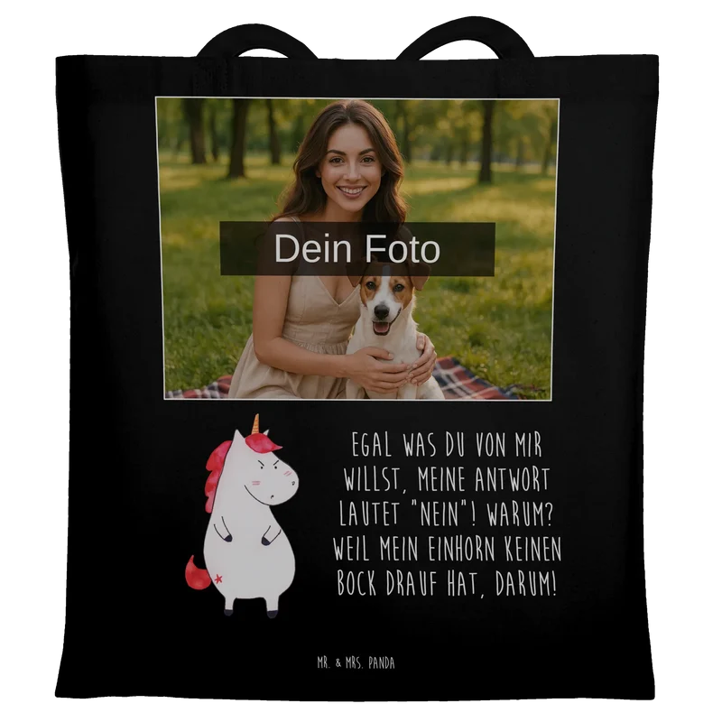 Personalisierte Foto Tragetasche Einhorn Wut