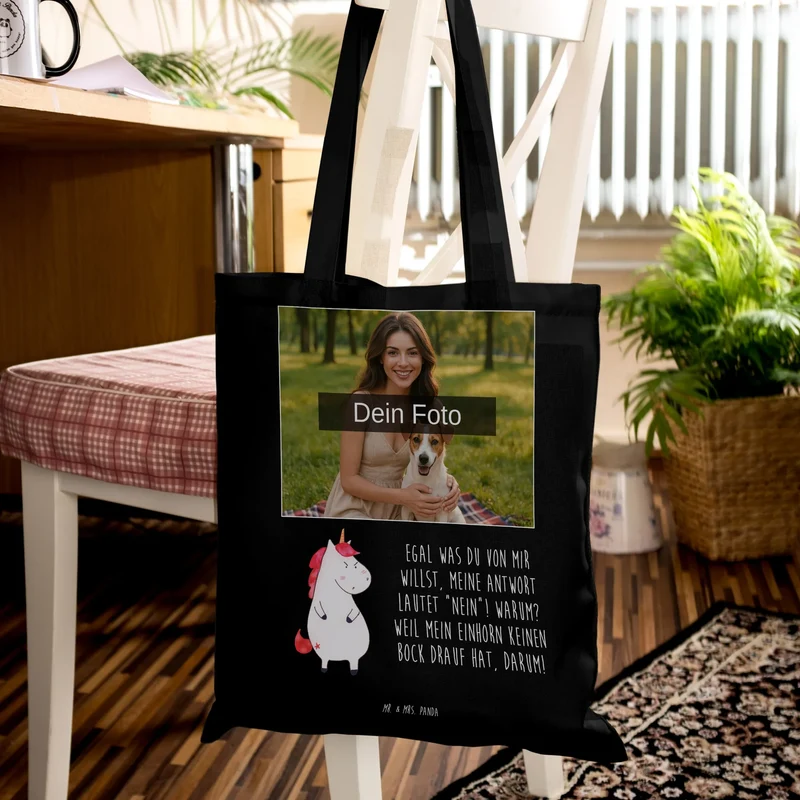 Personalisierte Foto Tragetasche Einhorn Wut