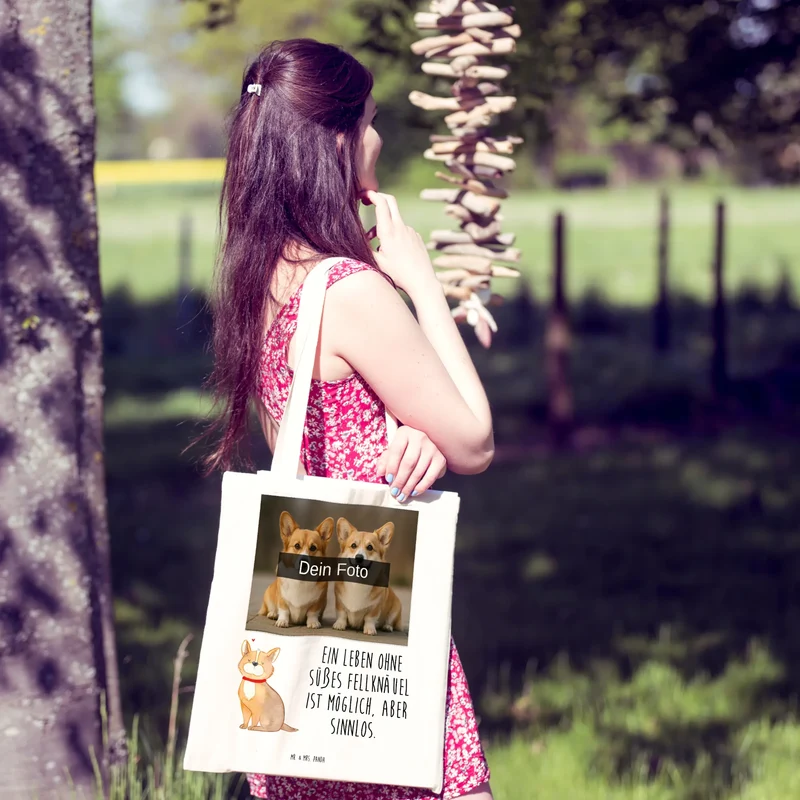 Personalisierte Foto Tragetasche Hund Glück