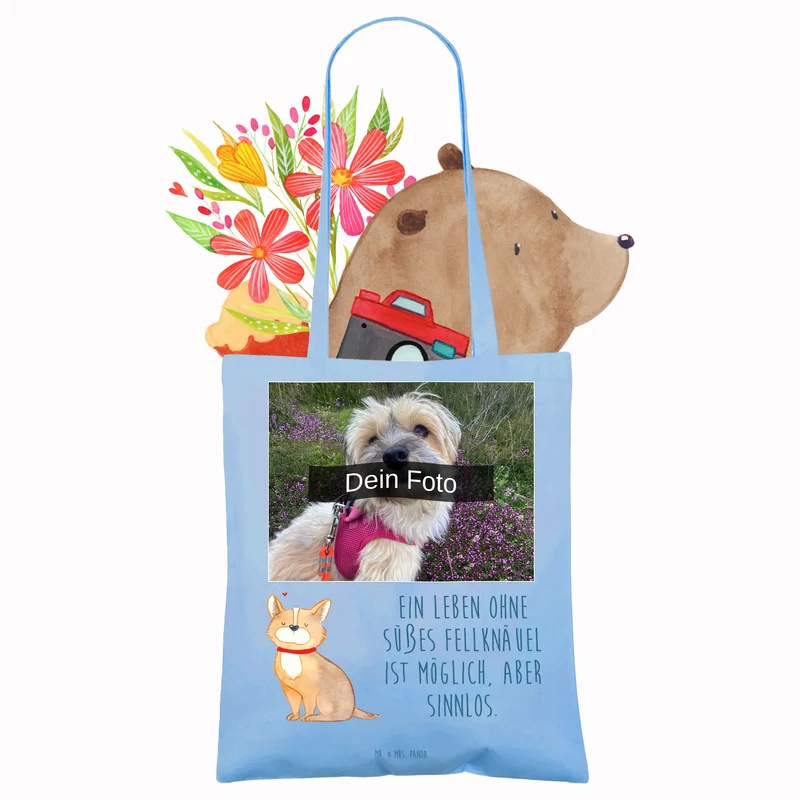 Personalisierte Foto Tragetasche Hund Glück
